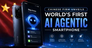 Chinese firm's AI agentic smartphone with autonomous AI assistant interface, highlighting the world's first AI agentic smartphone announcement.