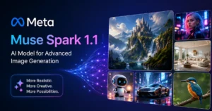 Meta Muse Spark 1.1 AI model showcasing advanced image generation with diverse AI-created visuals, including landscapes, portraits, robotics, and photorealistic artwork.