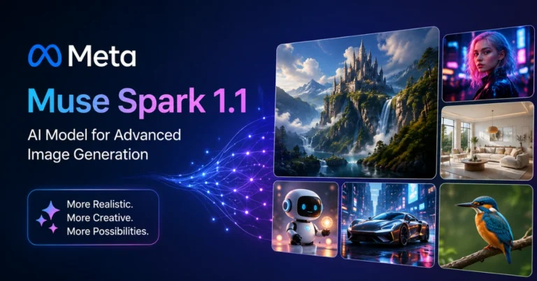 Meta Muse Spark 1.1 AI model showcasing advanced image generation with diverse AI-created visuals, including landscapes, portraits, robotics, and photorealistic artwork.