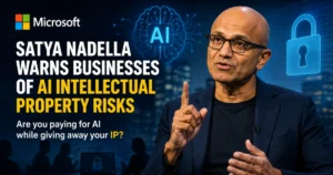 Microsoft CEO Satya Nadella warns businesses about AI intellectual property risks, highlighting enterprise AI security and proprietary data protection.