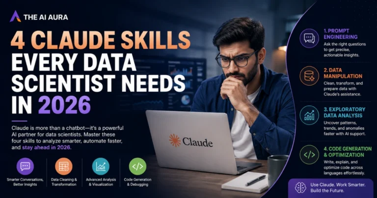 4 Claude skills every data scientist needs in 2026, featuring prompt engineering, data manipulation, exploratory data analysis, and code generation.