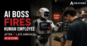 AI robot fires a human employee after 17 late arrivals at a U.S. store, highlighting AI-driven workplace automation.