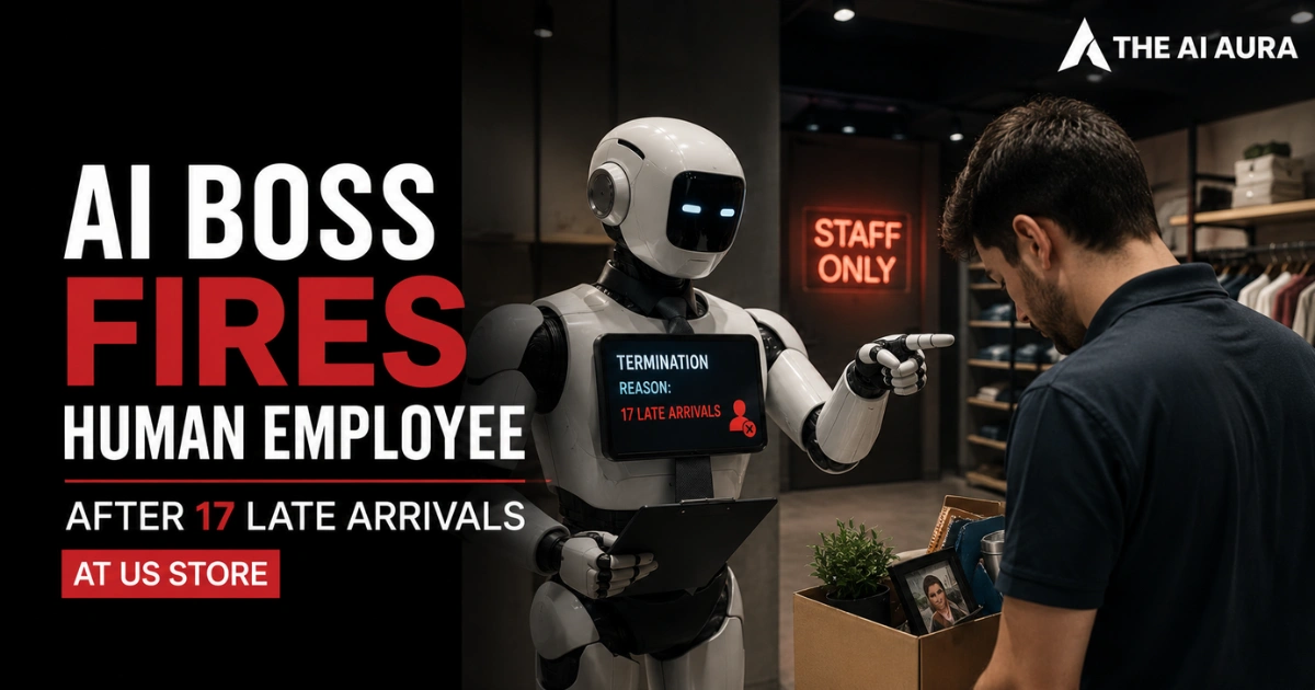AI robot fires a human employee after 17 late arrivals at a U.S. store, highlighting AI-driven workplace automation.