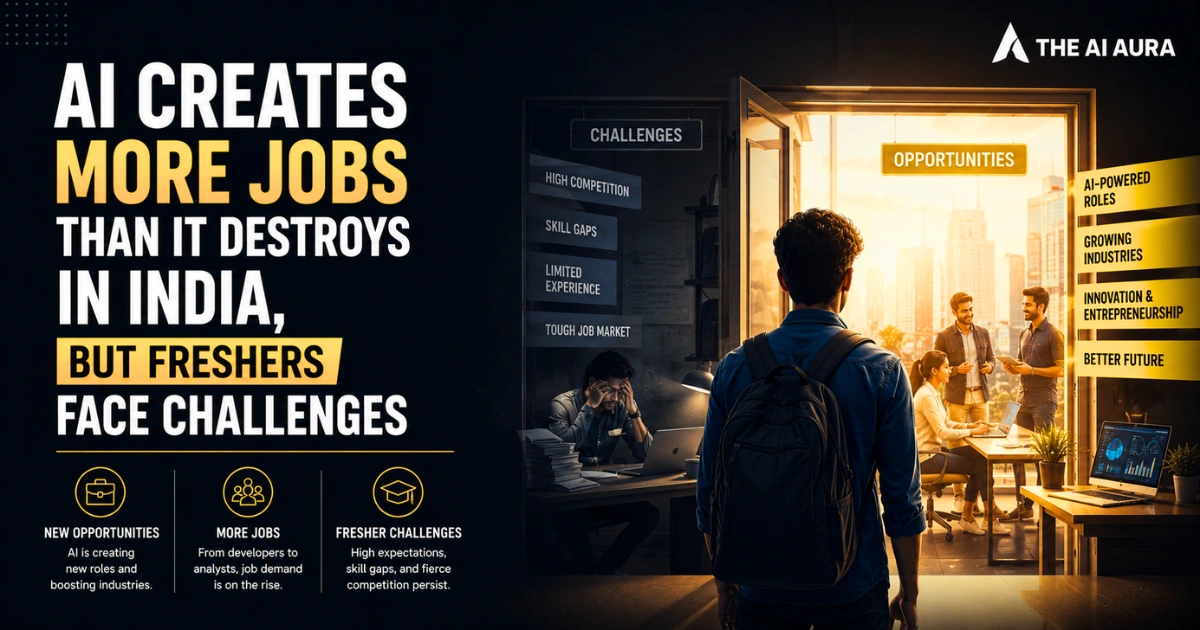 AI creates more jobs than it destroys in India, highlighting new opportunities and challenges for freshers.