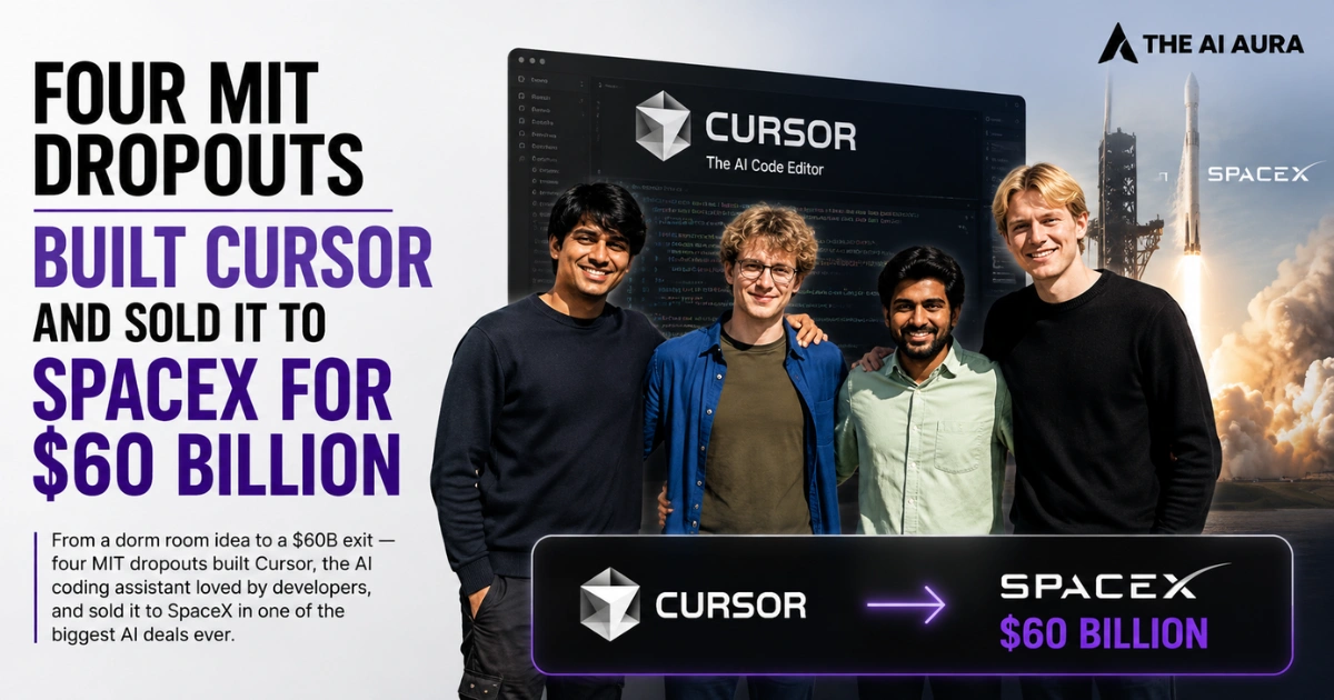 Four MIT dropouts build Cursor and sell the AI coding assistant to SpaceX for $60 billion.