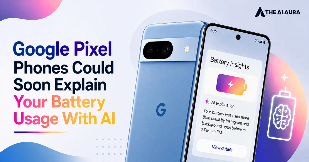 Google Pixel phone displaying AI-powered battery usage insights and explanations.