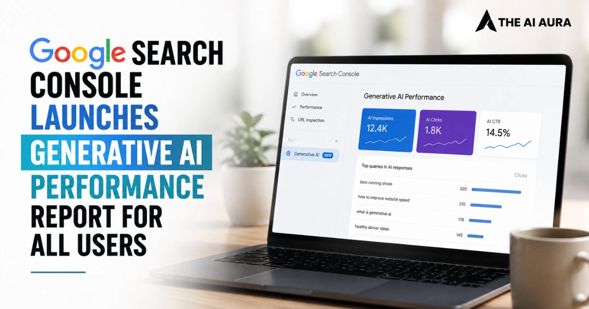Google Search Console launches a Generative AI Performance report showing AI impressions, clicks, CTR, and top queries.