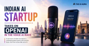 Indian AI startup challenges OpenAI in the voice AI race with a microphone and smartphone displaying voice AI technology.