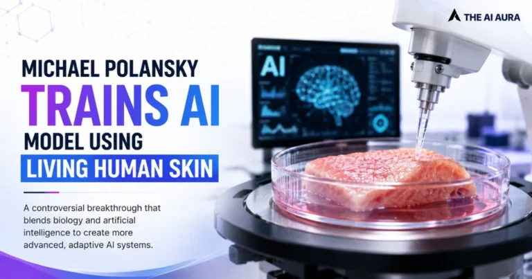 Michael Polansky trains an AI model using living human skin in a laboratory, highlighting the intersection of biology and artificial intelligence.