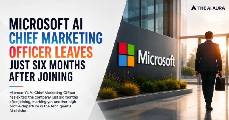 Microsoft AI Chief Marketing Officer leaves the company six months after joining, shown outside Microsoft headquarters.