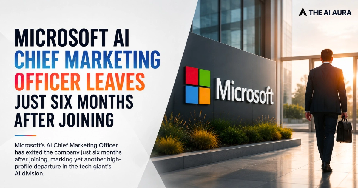 Microsoft AI Chief Marketing Officer leaves the company six months after joining, shown outside Microsoft headquarters.