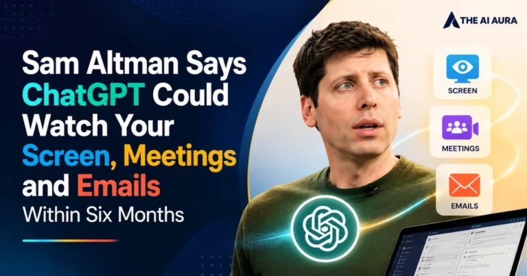 Sam Altman discussing ChatGPT potentially monitoring screens, meetings, and emails within six months.