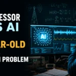 US professor uses AI to solve a 25-year-old wireless research problem, shown working with AI data analysis on a computer.