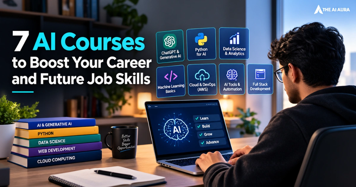 7 AI courses to boost career skills, including generative AI, Python, data science, cloud computing, and automation.