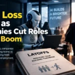 AI-driven job cuts as companies reduce roles and automate work with AI robots.