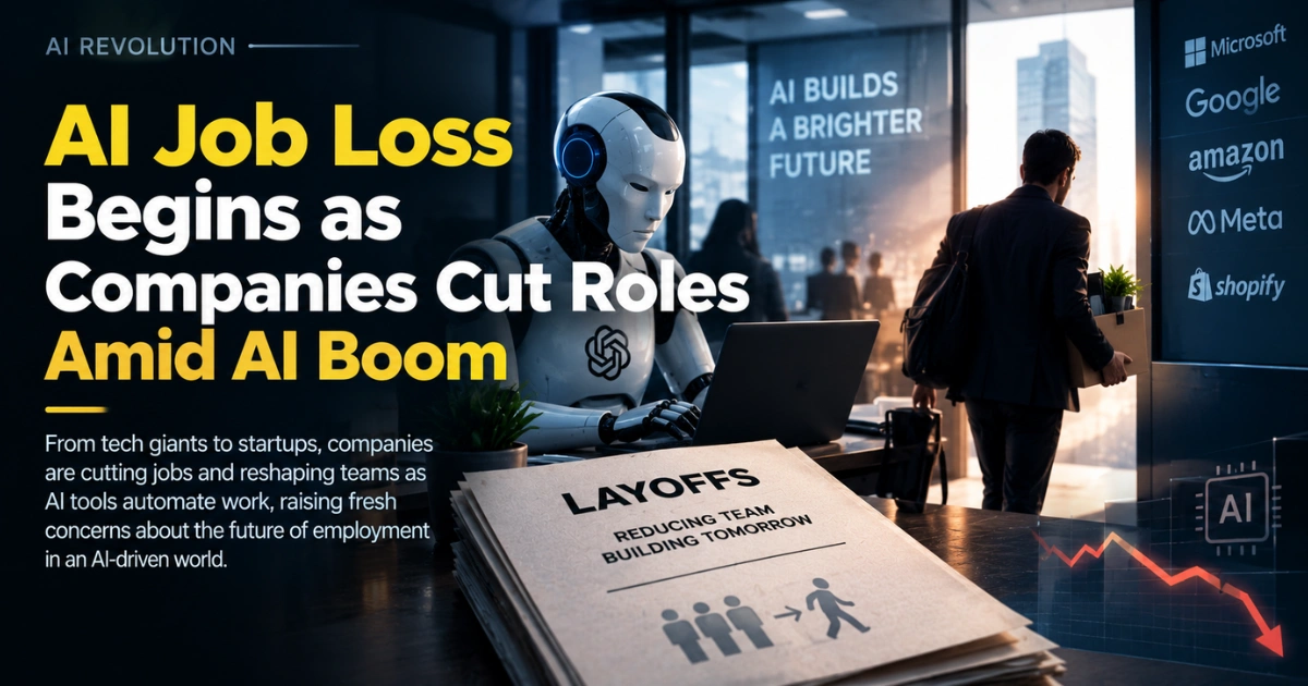 AI-driven job cuts as companies reduce roles and automate work with AI robots.