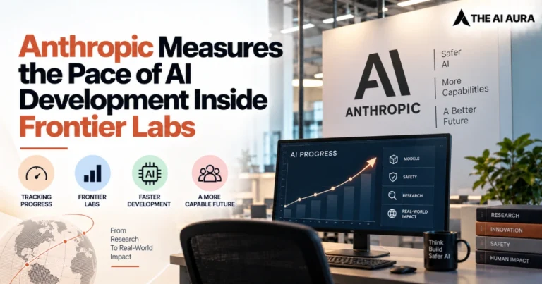 Anthropic AI development and frontier lab research progress graphic.