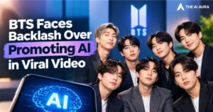 BTS faces backlash over promoting AI in a viral video, featuring the group alongside an AI graphic.