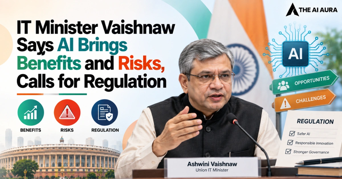 IT Minister Ashwini Vaishnaw highlights AI benefits, risks, and need for regulation.