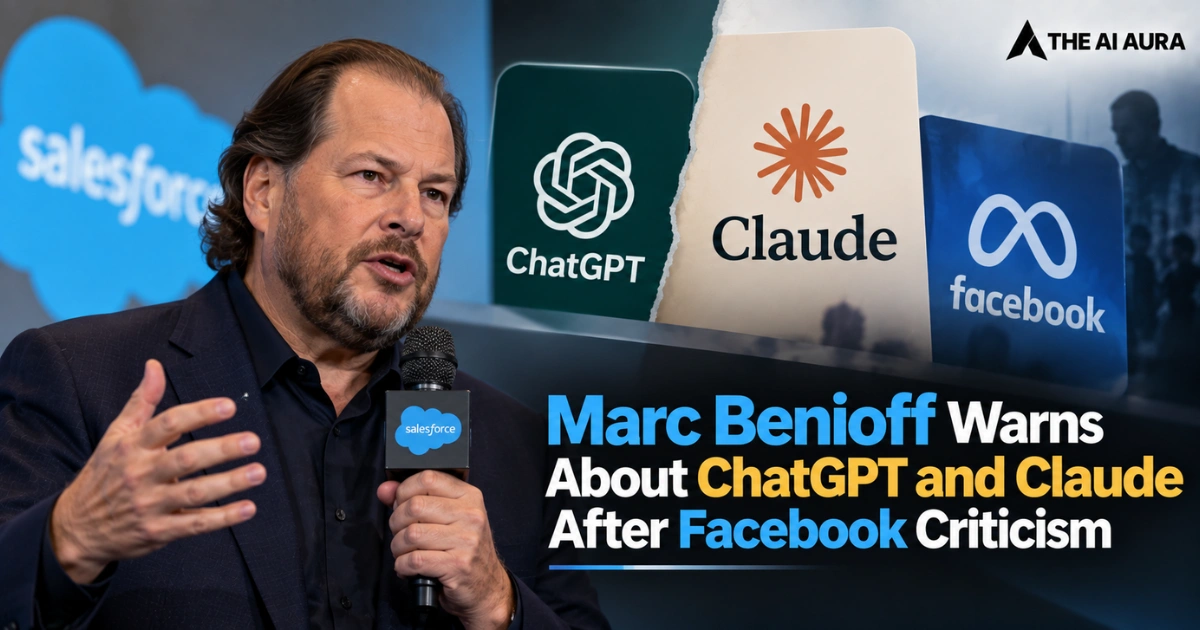 Marc Benioff warns about ChatGPT and Claude after Facebook criticism.