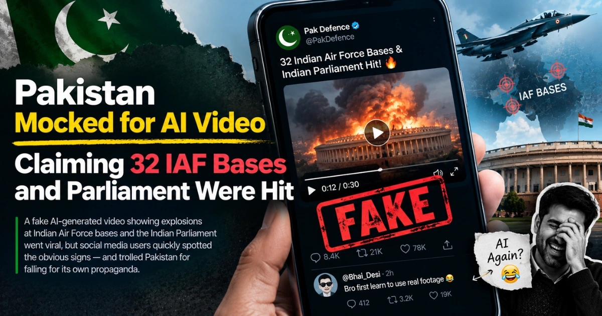 Pakistan mocked for fake AI video claiming Indian Air Force bases and Parliament were hit.