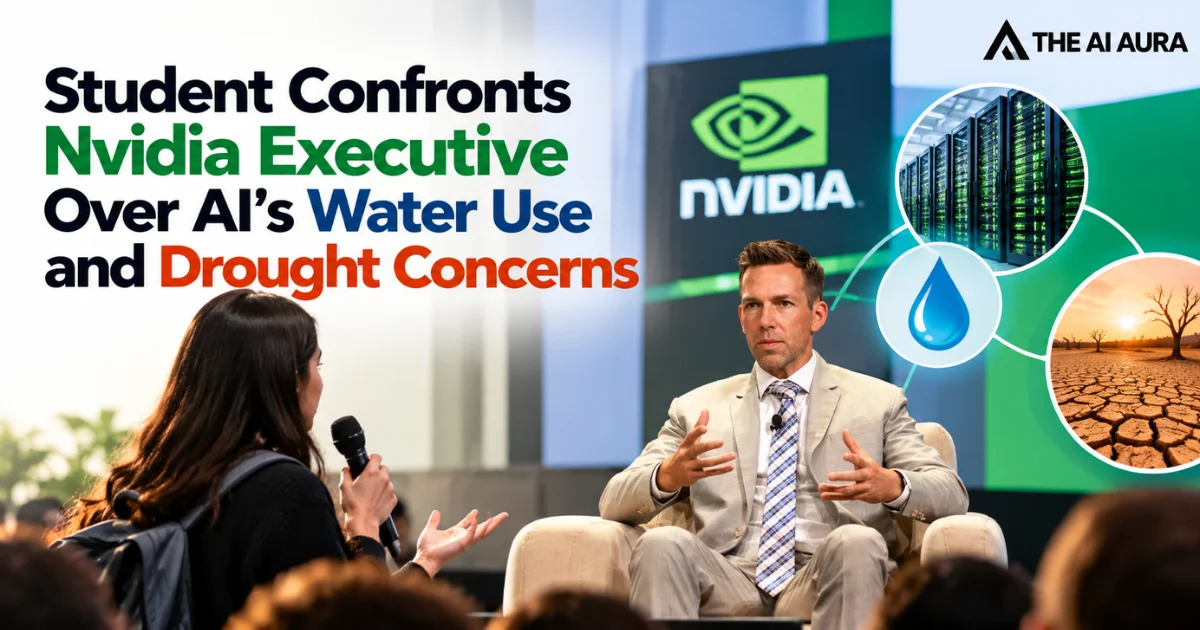 Student questions an Nvidia executive about AI’s water use and drought concerns.