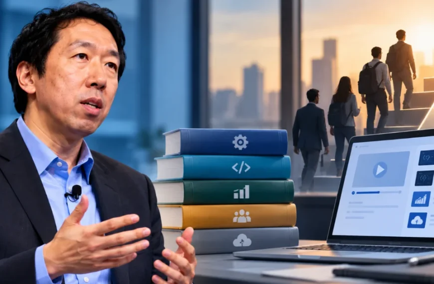 Andrew Ng emphasizes learning new skills to help workers adapt to AI-driven job disruption and prepare for changing workplace demands.