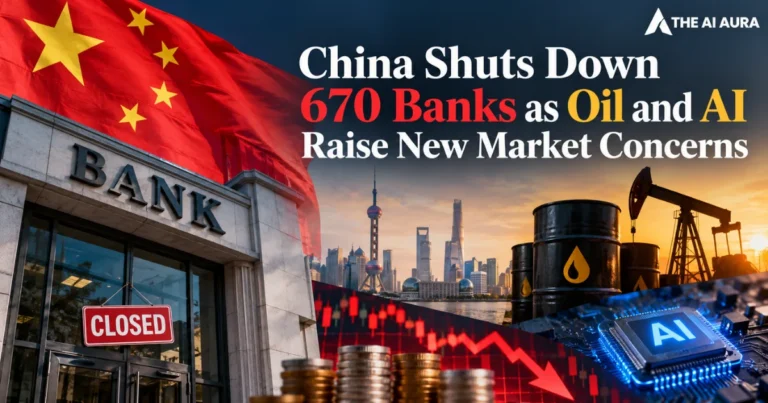 China shuts down 670 banks as oil and AI raise new market concerns.