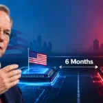 Eric Schmidt says China is six months behind the US in AI development, highlighting the technology race between the two countries.