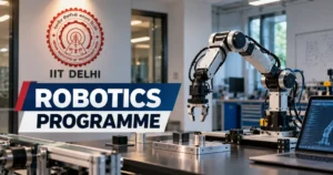 IIT Delhi launches a robotics programme focused on AI and robot control, featuring an industrial robotic arm, precision engineering equipment, and a research laboratory.