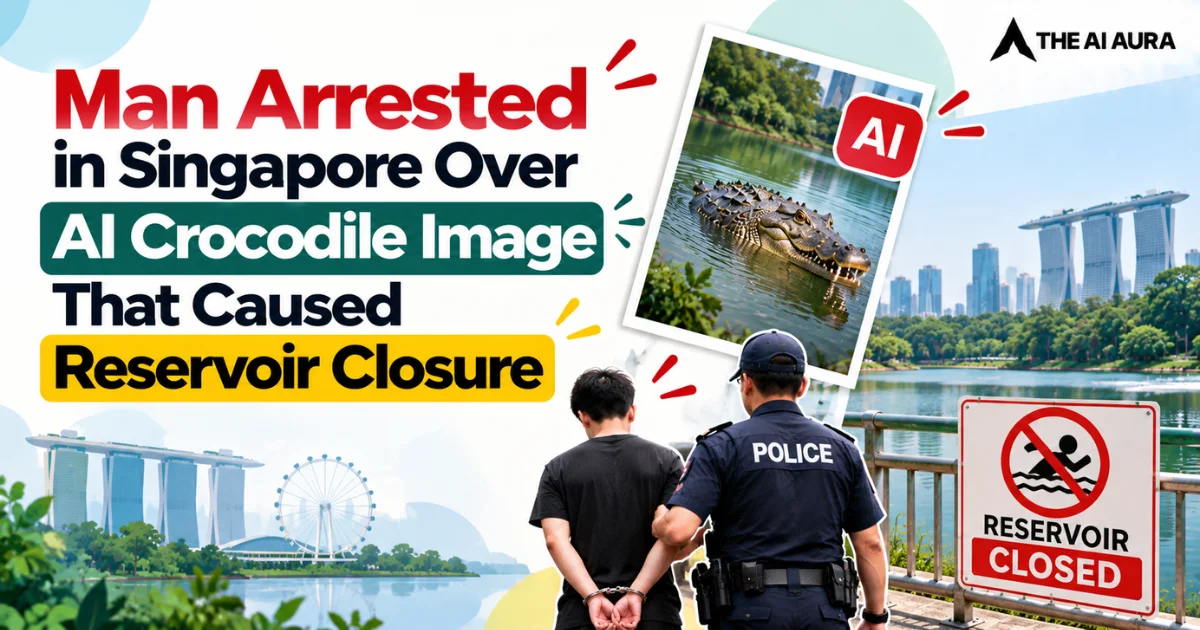 Man arrested in Singapore over AI-generated crocodile image that caused reservoir closure.
