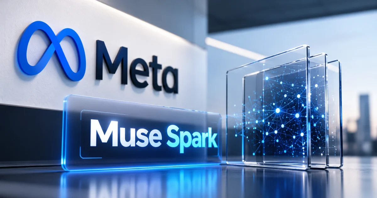 Meta launches Muse Spark, a new open-weight AI model, featuring the Meta logo, a glowing model name, and interconnected digital neural networks.