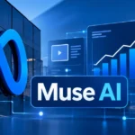 Meta launches Muse AI, outlining its growth potential, content platforms, rising performance chart, and monetization opportunities.